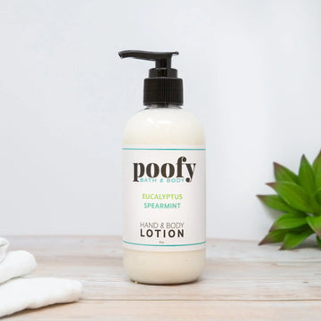 Poofy Organics Eucalyptus Spearmint Hand & Body Lotion 8 oz pump bottle, front view