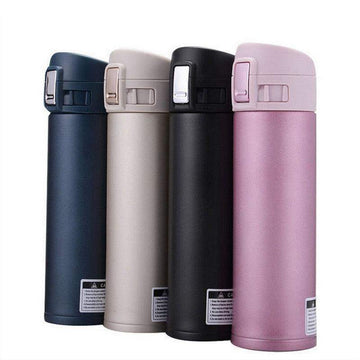 Stevvex 500ml insulated stainless steel travel tumblers in blue, gold, black and pink