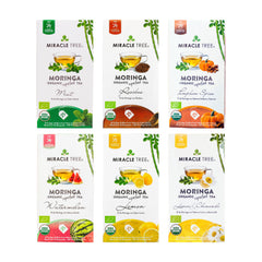 
                    
                      Organic Moringa Tea Bundle - Starter Set - 6 Flavors - Front of box
                    
                  