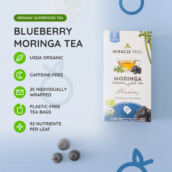 Organic Moringa Tea - Blueberry - Caffeine-Free Herbal Tea - At a glance