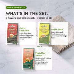 
                    
                      Organic Moringa Energy Tea Bundle - Spark Set - 3 Flavors - What's in the set
                    
                  