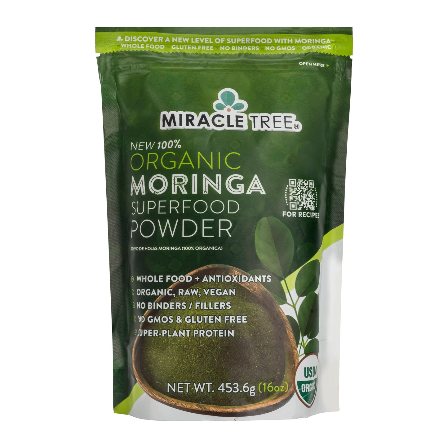 Organic Moringa Powder - 16oz Pouch - Front of box