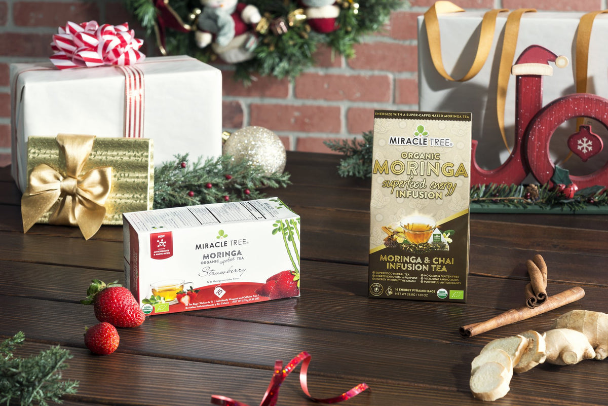 Miracle Tree moringa teas wrapped for the holidays