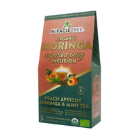 Organic Moringa Energy Tea - Peach Mint Apricot - Natural Coffee Alternative - Front of box