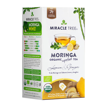 Organic Moringa Tea - Lemon & Ginger - Caffeine-Free Herbal Tea - Front of box