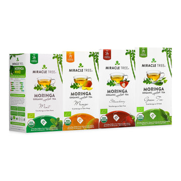 Organic Moringa Tea Bundle - Spirit Set - 4 Flavors - Front of box