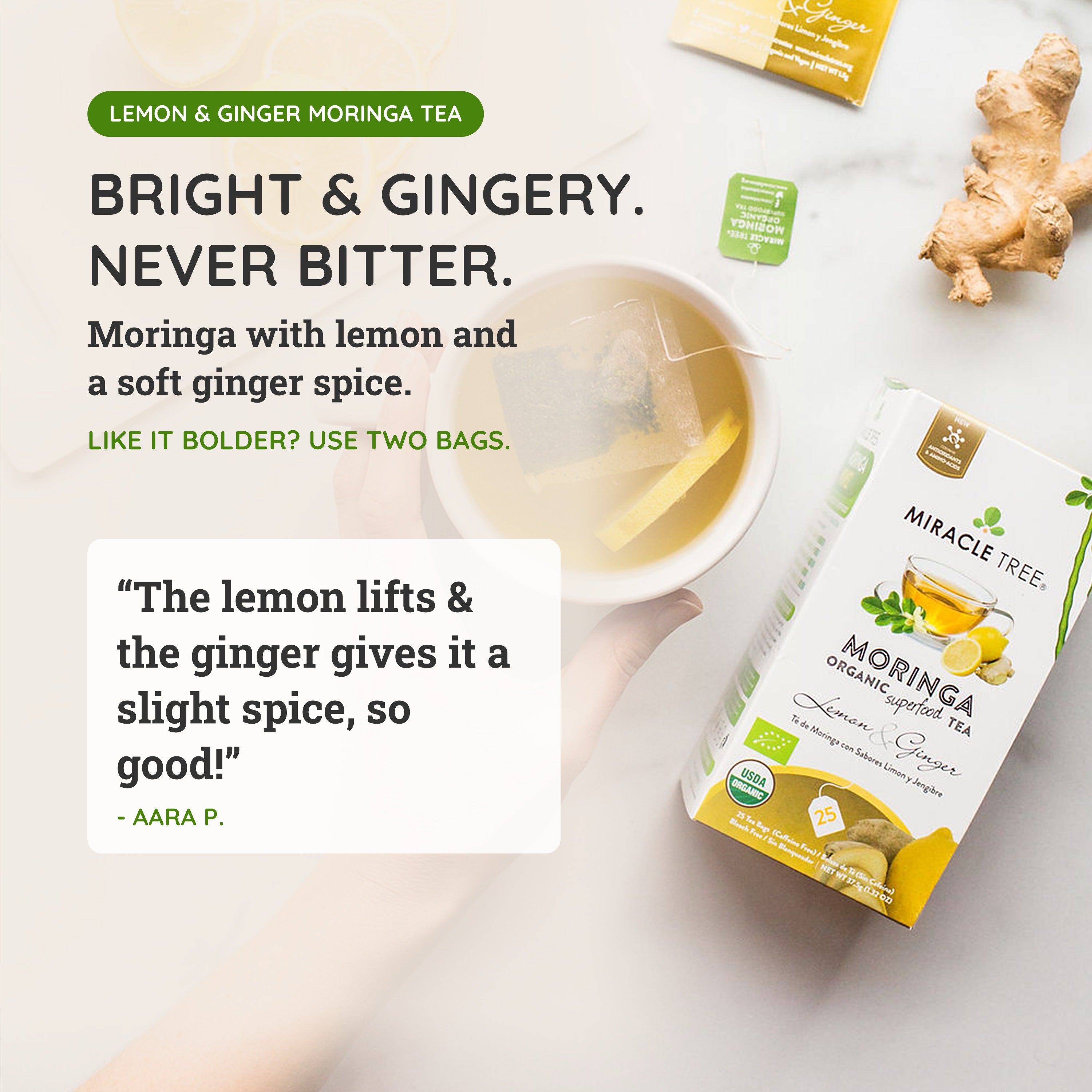 Lemon Ginger Moringa Tea, Caffeine-Free | Miracle Tree