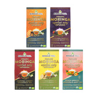 Organic Moringa Energy Tea Bundle - Starter Set - 5 Flavors - Front of box