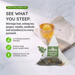 
                    
                      Thé Moringa Énergie Bio - Vanille-Oolong-Raisin - Alternative au Café - Dans la boîte
                    
                  