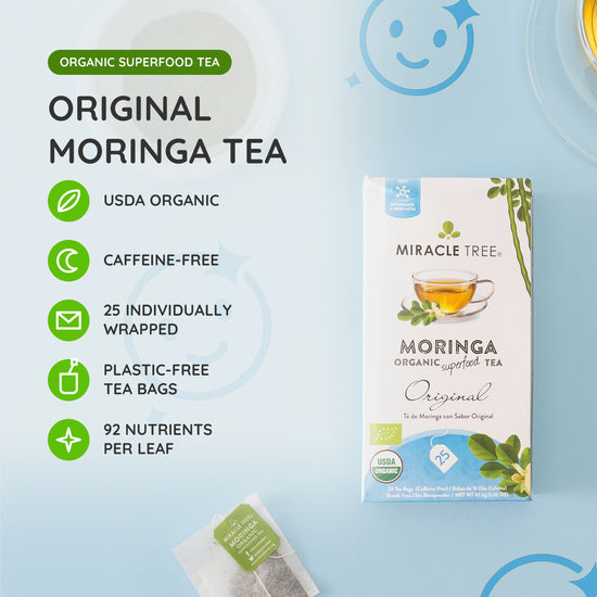 Organic Moringa Tea - Original - Caffeine-Free Herbal Tea - At a glance