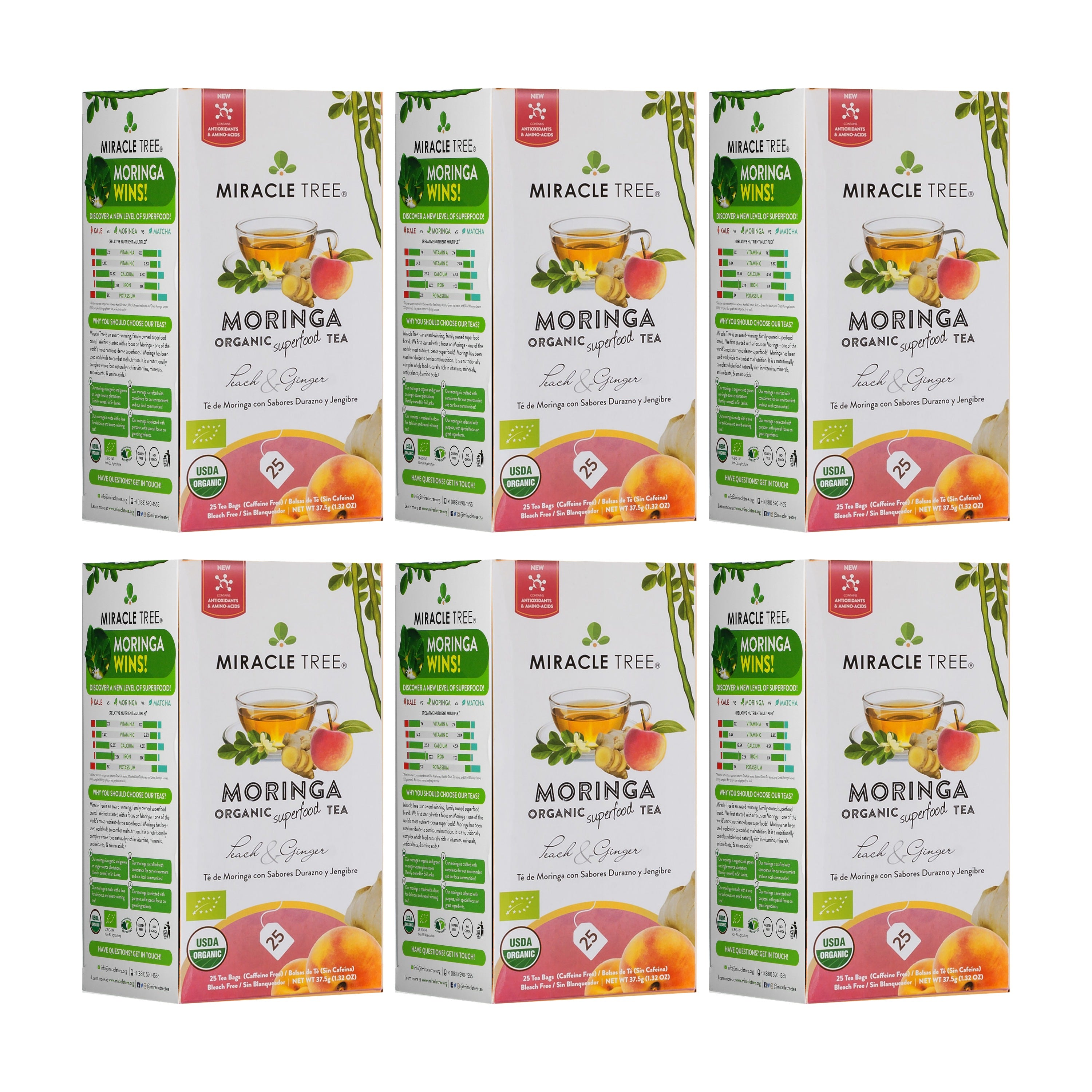 Peach Ginger Moringa Tea, Caffeine-Free | Miracle Tree
