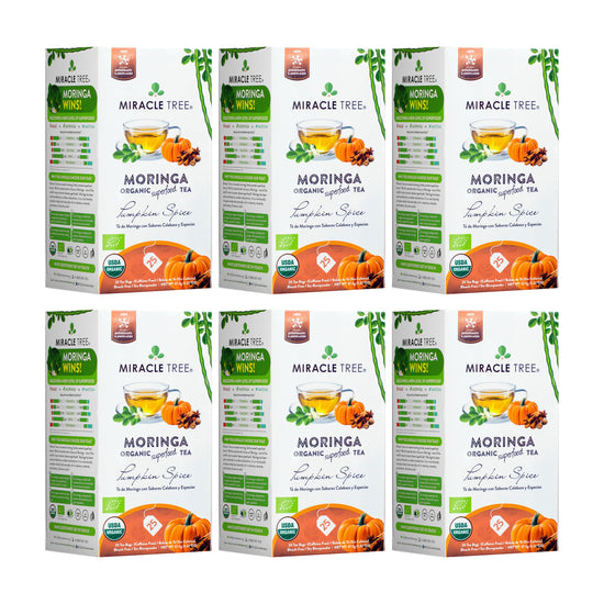 
                    
                      Chá de Moringa Orgânico - Abóbora com Especiarias - Chá de Ervas sem Cafeína - Kit com 6 (150 sachês de chá) - Frente da caixa
                    
                  