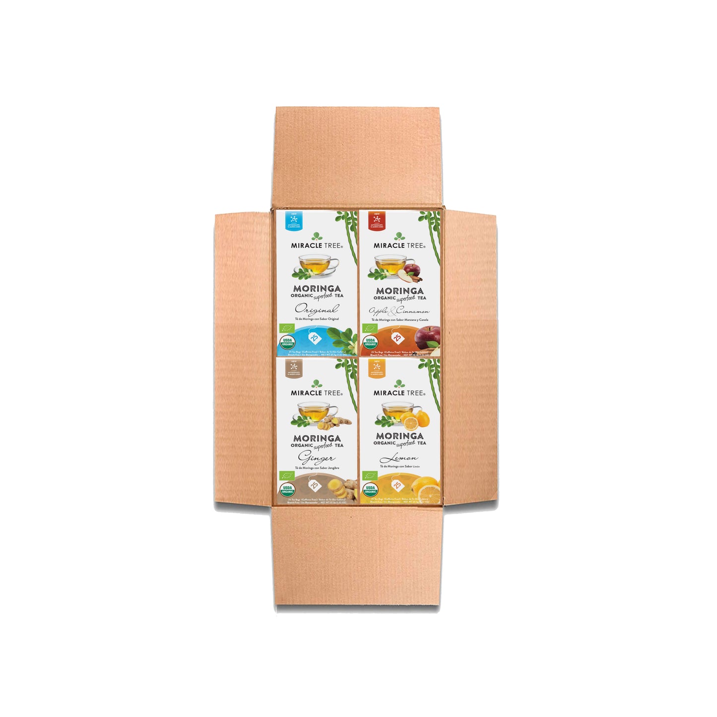Herbal Moringa Tea Bundle, Vitality Set, 4 Flavors