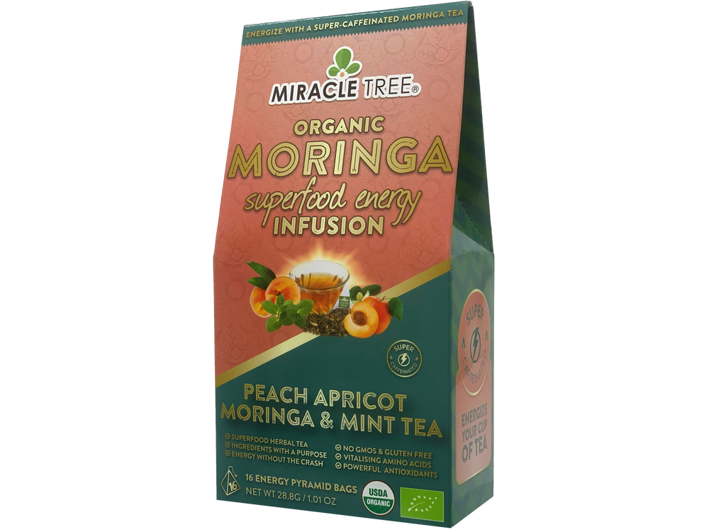 
                  
                    Miracle Tree - Moringa Energy Tea - Peach Mint Apricot - Side
                  
                