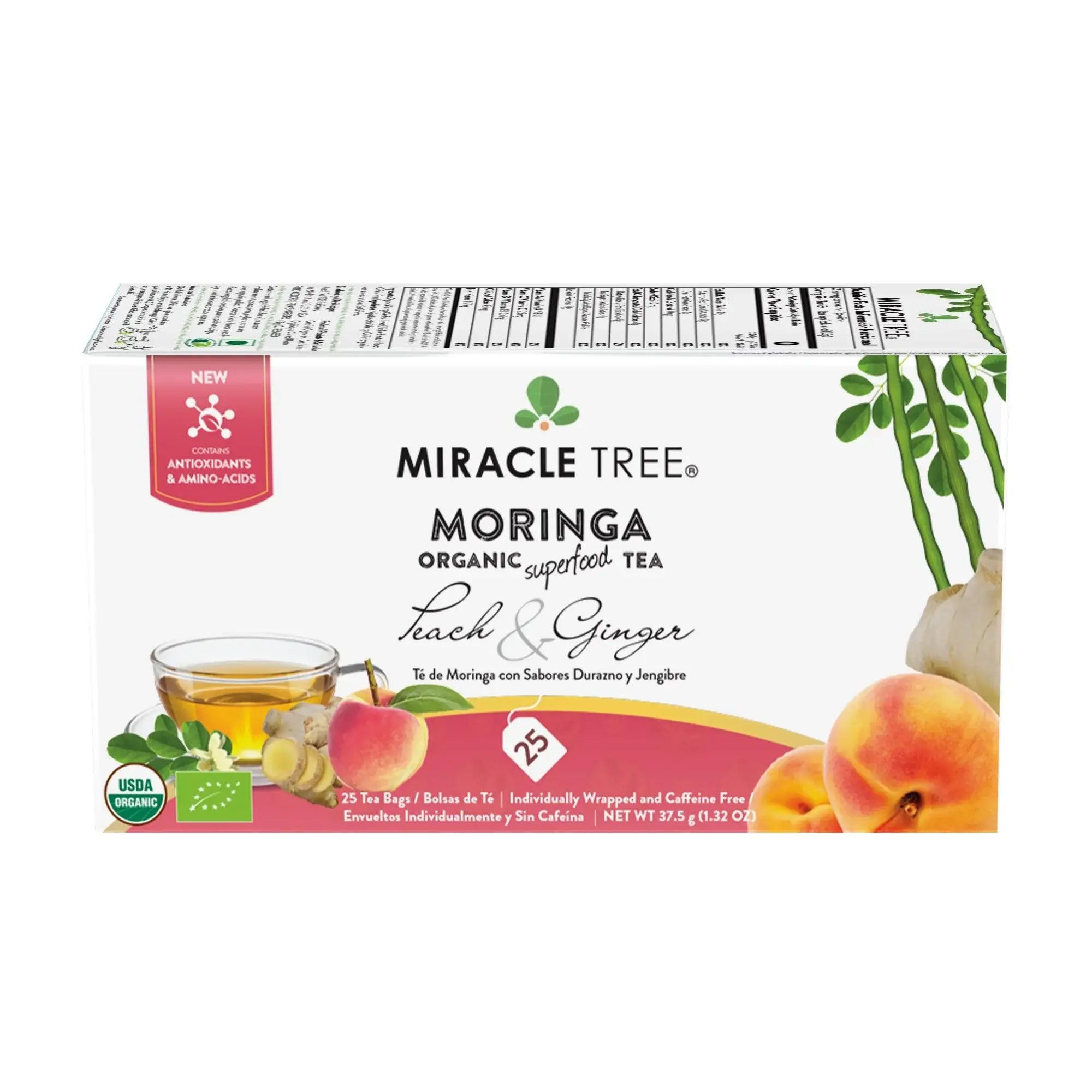 Peach Ginger Moringa Tea - Organic Caffeine-Free Herbal Tea